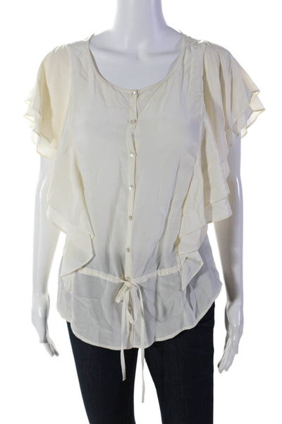 Calypso Saint Barth Womens Button Front Tiered Short Sleeve Silk Top White XS