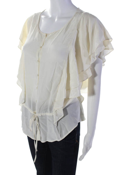 Calypso Saint Barth Womens Button Front Tiered Short Sleeve Silk Top White XS