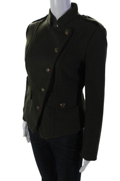 Helene Berman Womens Button Front Collarless Coat Dark Green Wool Size XS