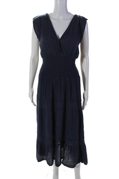 Felicite Womens Sleeveless V Neck Long Tiered Dress Blue Size Small