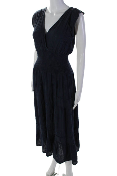 Felicite Womens Sleeveless V Neck Long Tiered Dress Blue Size Small