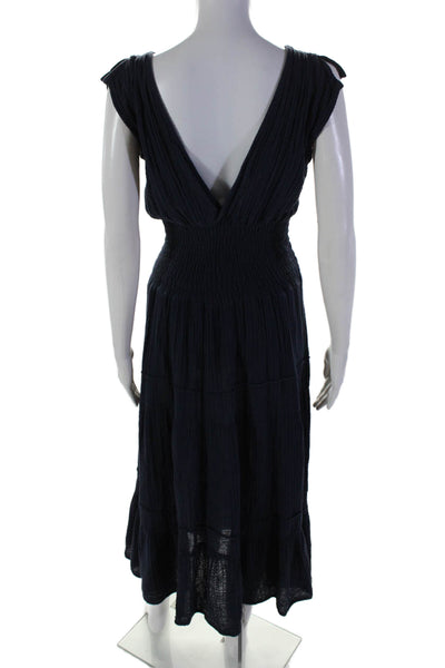 Felicite Womens Sleeveless V Neck Long Tiered Dress Blue Size Small