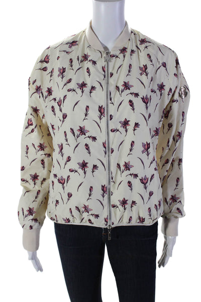 Moncler Womens Front Zip Long Sleeve Crew Neck Floral Down Jacket White Size 00