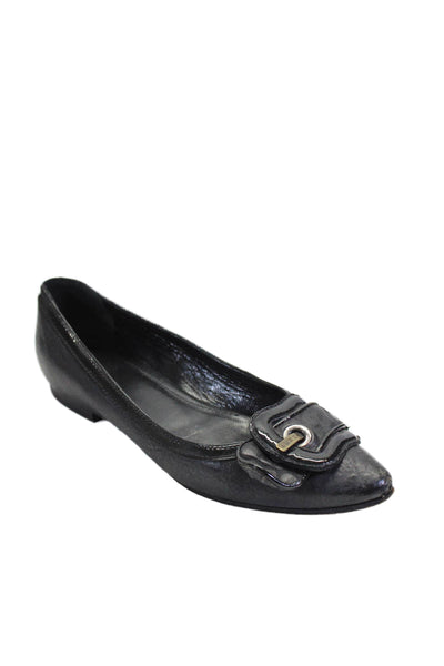 Fendi Womens Black Leather Pointed Toe Buckle Detail Ballet Flats Shoes Size 6