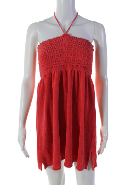 Juicy Couture Womens Cotton Tied Terry Smocked Textured Halter Dress Red Size L