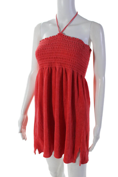 Juicy Couture Womens Cotton Tied Terry Smocked Textured Halter Dress Red Size L