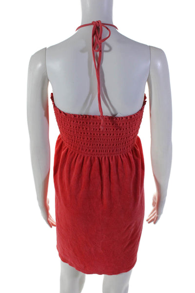 Juicy Couture Womens Cotton Tied Terry Smocked Textured Halter Dress Red Size L