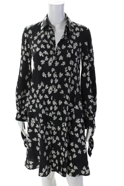 Derek Lam Womens Long Sleeve Floral Print Button Down Dress Black 2