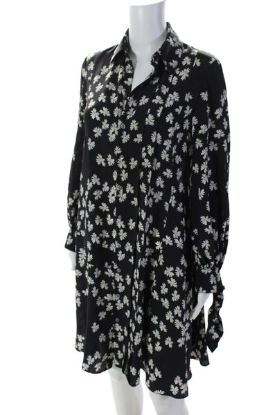 Derek Lam Womens Long Sleeve Floral Print Button Down Dress Black 2