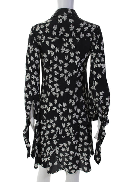 Derek Lam Womens Long Sleeve Floral Print Button Down Dress Black 2