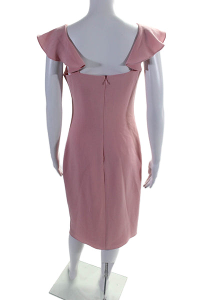 Shoshanna Womens Ruffled Square Neck Zipped Midi Sheath Dress Pink Size S