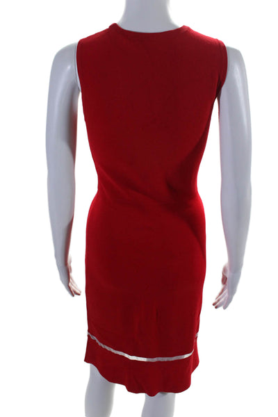 Elie Tahari Womens Patchwork Mesh Sheer Sleeveless Midi Sheath Dress Red Size XS