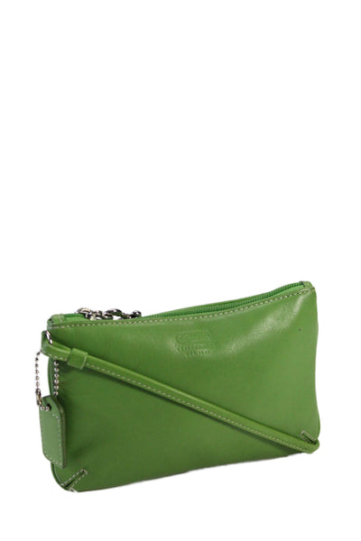 Coach Grained Leather Top Zip Small Pouch Wallet Wristlet Lime Green