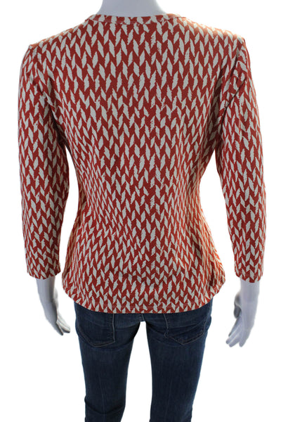 J. Mclaughlin Womens 3/4 Sleeve Crew Neck Printed Shirt Orange White Size Small