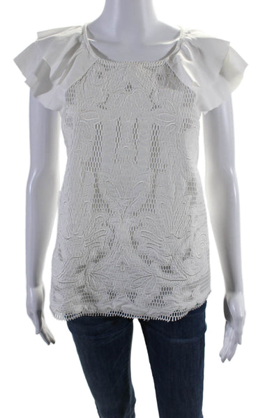 Yoana Baraschi Womens Ruffled Short Sleeve Round Neck Top White Size 4