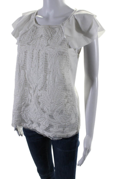 Yoana Baraschi Womens Ruffled Short Sleeve Round Neck Top White Size 4