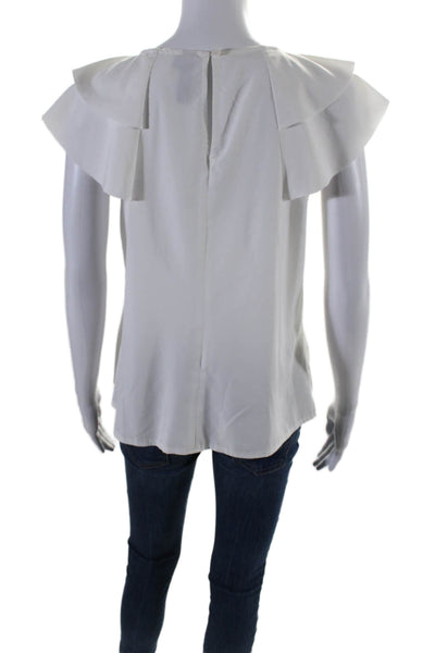 Yoana Baraschi Womens Ruffled Short Sleeve Round Neck Top White Size 4