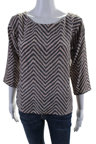 Virginie Castaway Womens 3/4 Sleeve Boat Neck Chevron Silk Top Gray Size 0