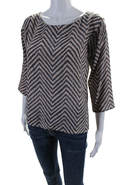 Virginie Castaway Womens 3/4 Sleeve Boat Neck Chevron Silk Top Gray Size 0