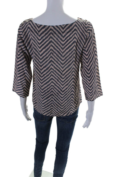 Virginie Castaway Womens 3/4 Sleeve Boat Neck Chevron Silk Top Gray Size 0