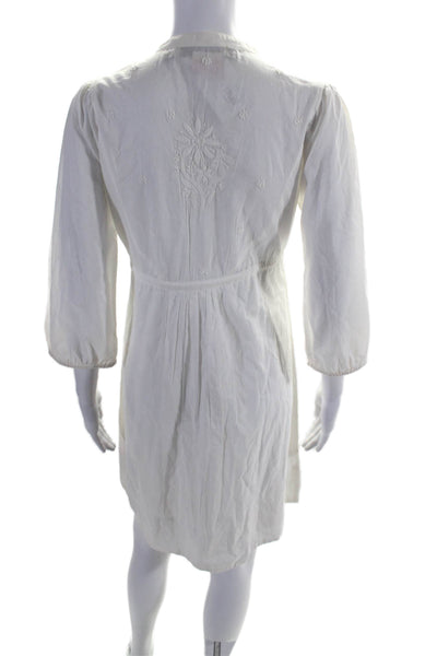 Gretchen Scott Designs Womens Long Sleeve V Neck Drawstring Dress White Small