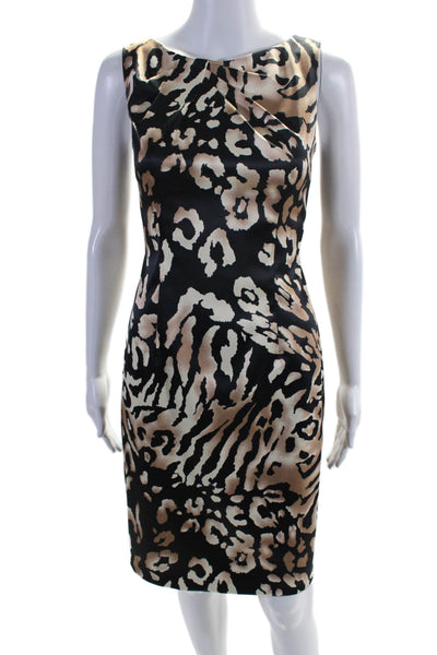 David Meister Womens Back Zip Sleeveless Leopard Print Dress Black Brown Size 2