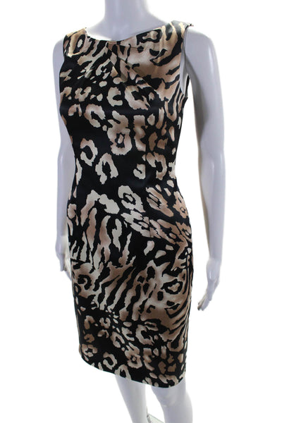 David Meister Womens Back Zip Sleeveless Leopard Print Dress Black Brown Size 2