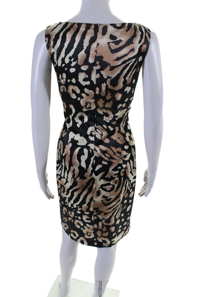 David Meister Womens Back Zip Sleeveless Leopard Print Dress Black Brown Size 2