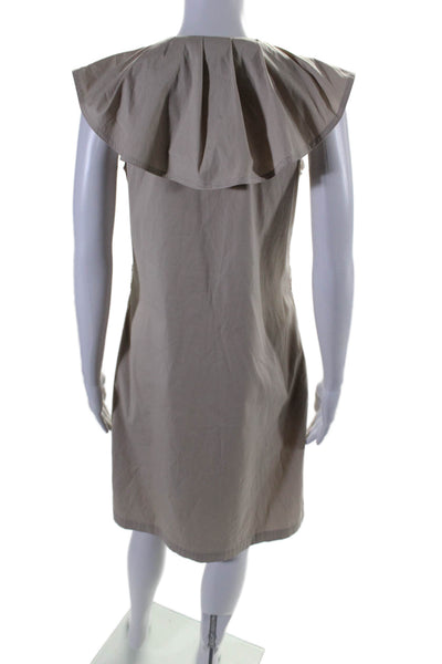 Lela Rose Womens Button Front Sleeveless Ruffled Crew Neck Dress Brown Size 4