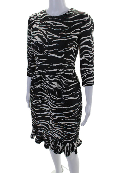 CH Carolina Herrera Womens Back Zip Crew Neck Animal Print Dress Black Size 4