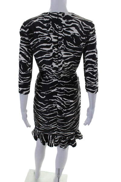 CH Carolina Herrera Womens Back Zip Crew Neck Animal Print Dress Black Size 4