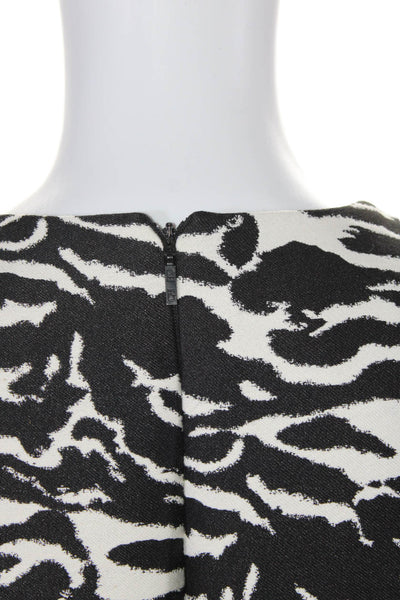 CH Carolina Herrera Womens Back Zip Crew Neck Animal Print Dress Black Size 4