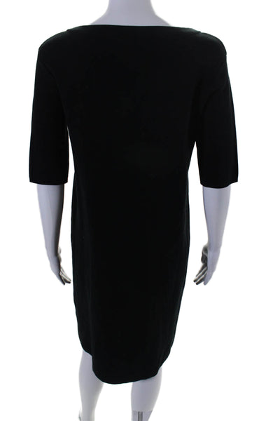 Aspesi Womens Short Sleeve Scoop Neck Knit Shift Dress Black Cotton Size EU 42