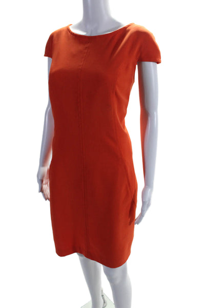 Sharagano Womens Two Pocket Round Neck Short Sleeve Zip Up Dress Orange Size 14