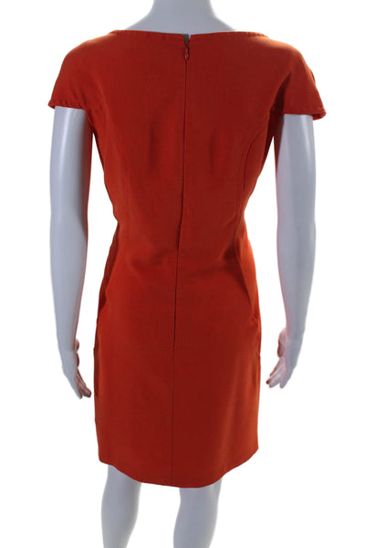 Sharagano Womens Two Pocket Round Neck Short Sleeve Zip Up Dress Orange Size 14