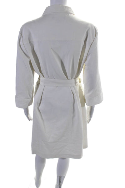 Sharagano Womens Cotton Blend Belted Collared Zip Up Cargo Dress White Size 14