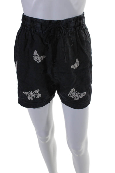 Johnny Was Womens Linen Butterfly Print Shorts Black White Size Extra Large