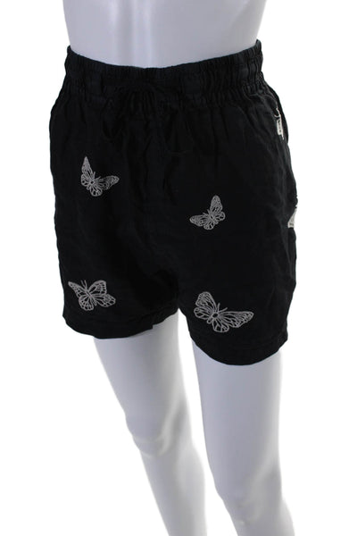 Johnny Was Womens Linen Butterfly Print Shorts Black White Size Extra Large