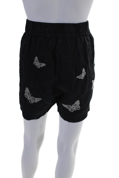 Johnny Was Womens Linen Butterfly Print Shorts Black White Size Extra Large