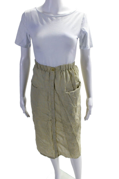 Flax By Jeanne Engelhart Womens Linen Button Down A Line Skirt Yellow Size Large