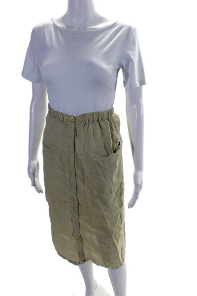 Flax By Jeanne Engelhart Womens Linen Button Down A Line Skirt Yellow Size Large