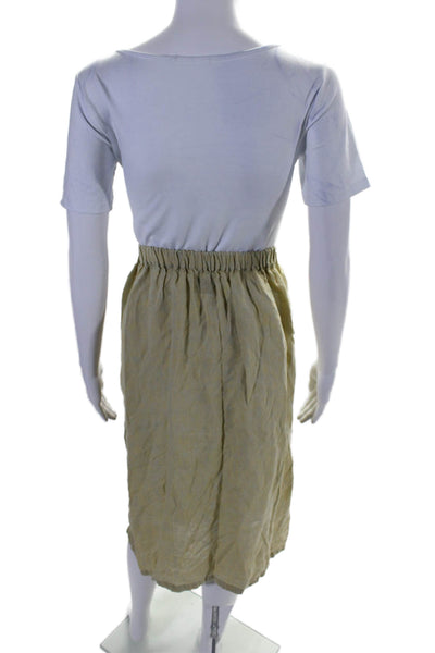 Flax By Jeanne Engelhart Womens Linen Button Down A Line Skirt Yellow Size Large