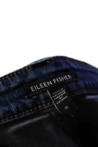 Eileen Fisher Womens Zipper Fly Mid Rise Straight Leg Jeans Blue Denim Size 14