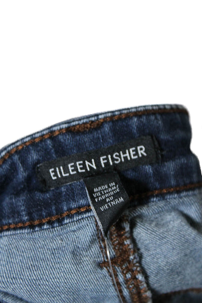 Eileen Fisher Womens Zipper Fly High Rise Dark Wash Straight Leg Jeans Blue 14