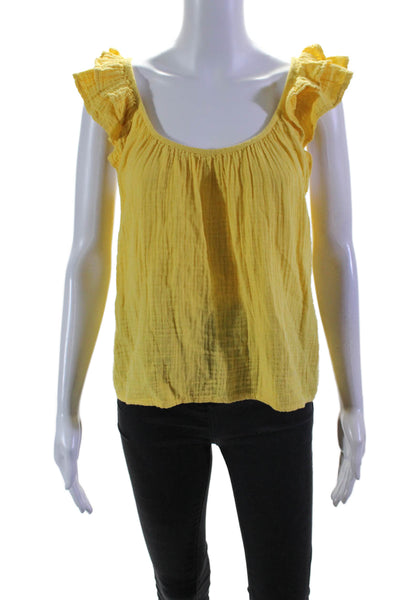 Xirena Womens Yellow Cotton Scoop Neck Ruffle Sleeveless Blouse Top Size S