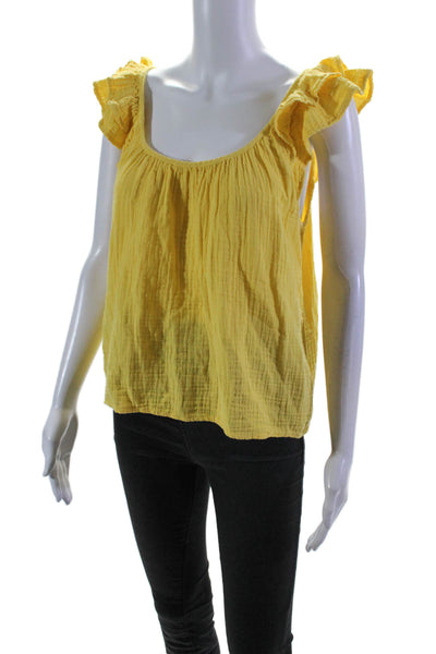 Xirena Womens Yellow Cotton Scoop Neck Ruffle Sleeveless Blouse Top Size S