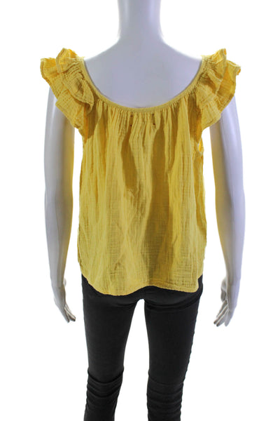 Xirena Womens Yellow Cotton Scoop Neck Ruffle Sleeveless Blouse Top Size S