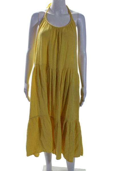 Xirena Womens Cotton Halter Neck Tie Back Maxi Sundress Yellow Size XS