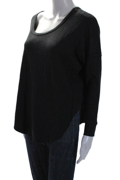 Elan Womens Long Sleeve Scoop Neck Knit Shirt Dark Gray Size Small