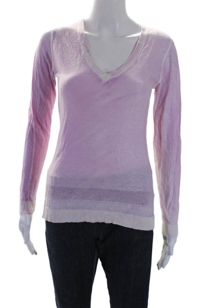 Kokun Womens Faded Pink Bamboo Knit V-neck Long Sleeve Top Size XS